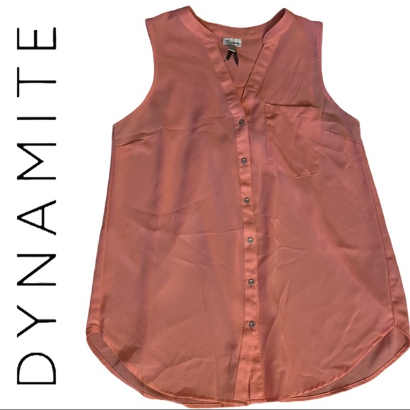 2/$25- DYNAMITE Salmon Pink Back Pleated Sleeveless Top - Picture 4 of 6